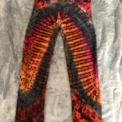 Kathmandu Impts Black Pink Multi Tie Dye Rayon Stretch Capri Bohemian OSFM  L9